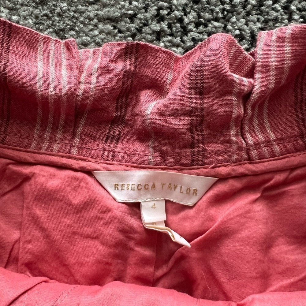 Rebecca Taylor Pink Striped Linen Paperbag Shorts - Picture 2 of 3